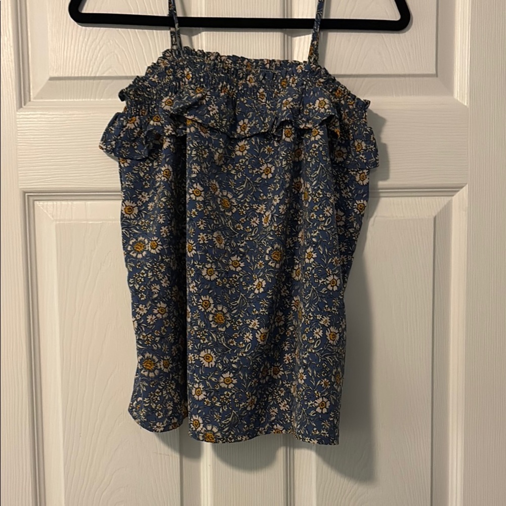 Blue Floral Ruffle A-Line Skirt